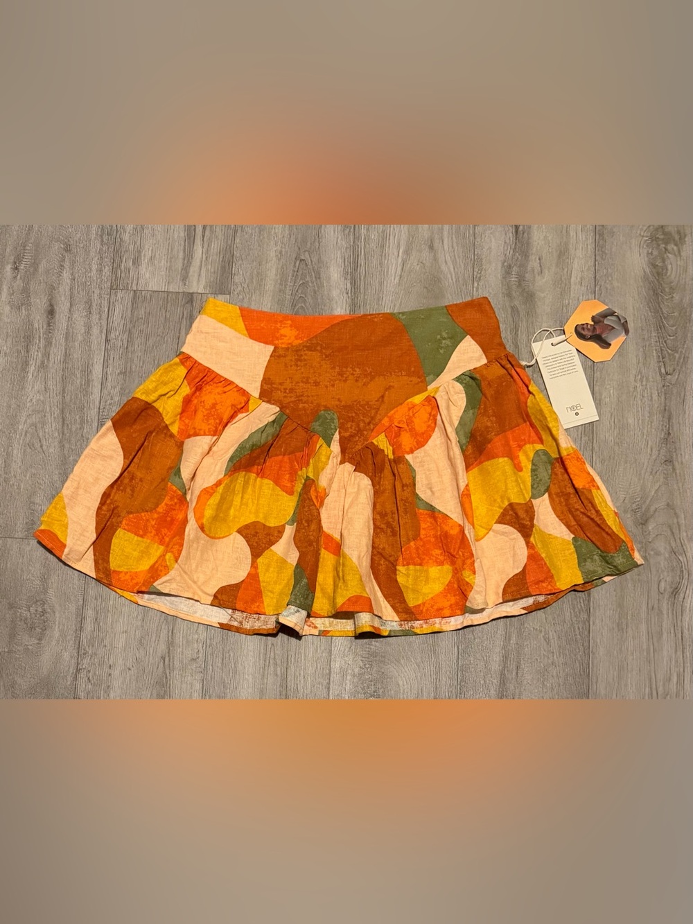 Fe Noel X Target Women's Size 6 Mixed Paint Print Linen Mini Skirt Orange